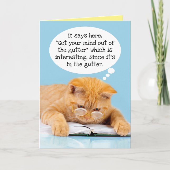 Carte Amusant esprit de chat est dans l'anniversaire de  (Devant)