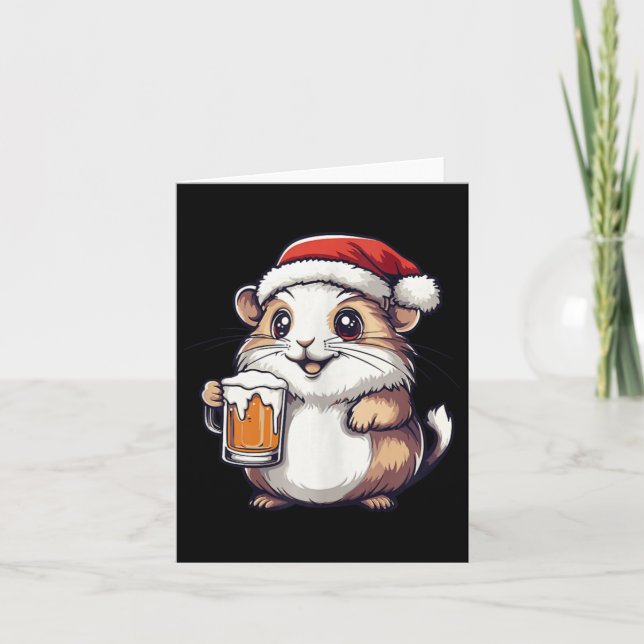 Carte Amusant Hamster De Noël Avec Bière Comique (Devant)