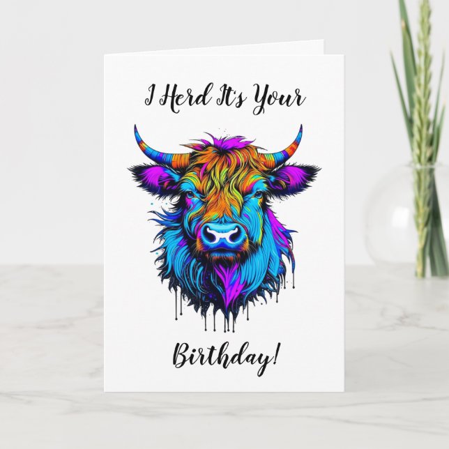 Carte Amusant Highland Cow Pun Anniversaire (Devant)