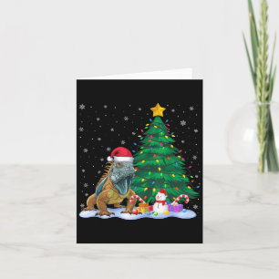 Carte Amusant Iguana Xmas Lumières Arbre Reindeer Casque