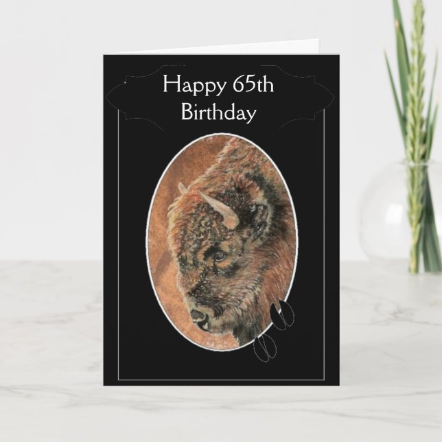 Carte Amusant Joyeux 65ème Anniversaire Bison, Animaux d (Devant)