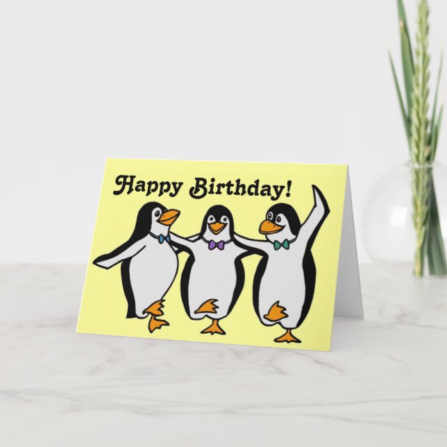 Carte Amusant Joyeux Pingouins Dansants Anniversaire (Devant)