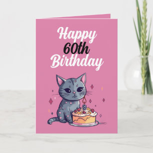 Carte Amusant Mari de chat rose et blanc 60e anniversair