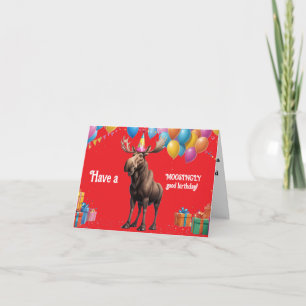 Carte Amusant Moose Anniversaire Salutation avec Ballons