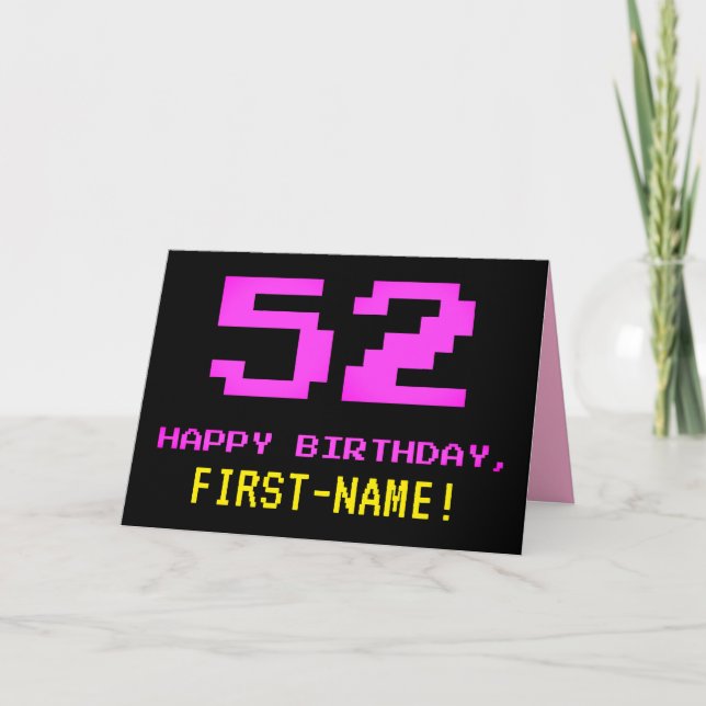 Carte Amusant, Nerdy, Geeky, Rose, 8 bits Style 52e anni (Devant)