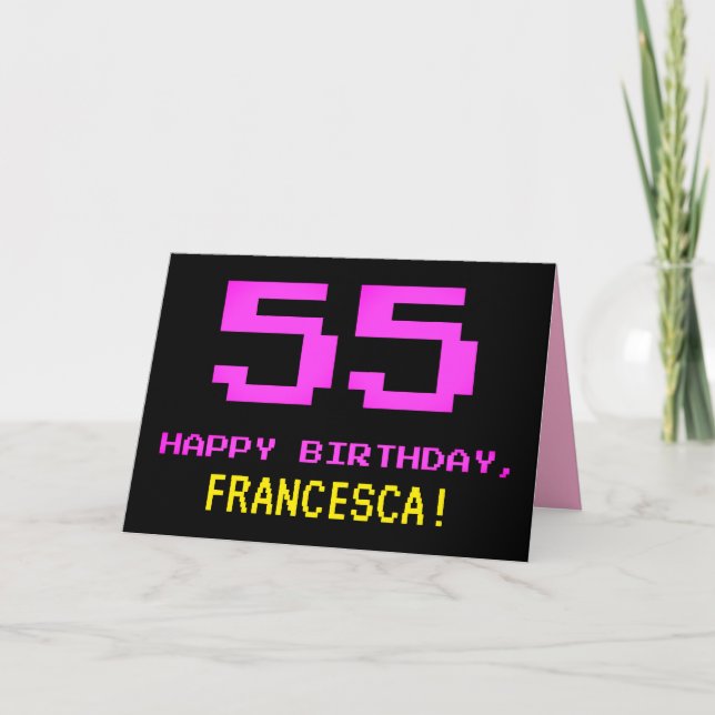 Carte Amusant, Nerdy, Geeky, Rose, 8 bits Style 55e anni (Devant)
