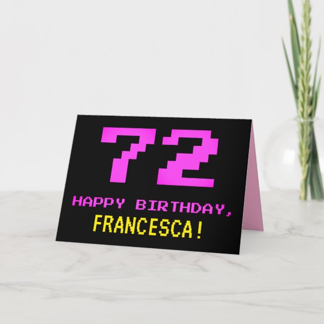 Carte Amusant, Nerdy, Geeky, Rose, 8 bits Style 72e anni (Devant)