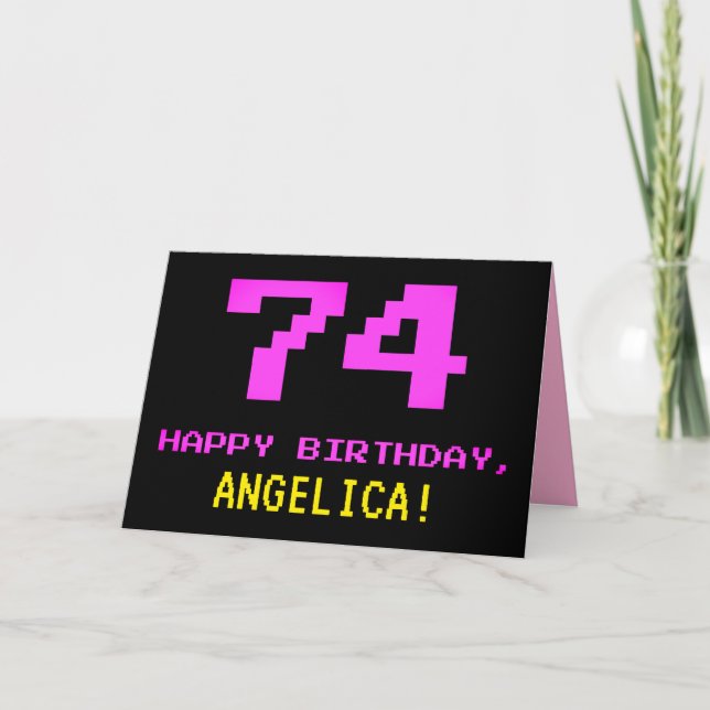 Carte Amusant, Nerdy, Geeky, Rose, 8 bits Style 74e anni (Devant)