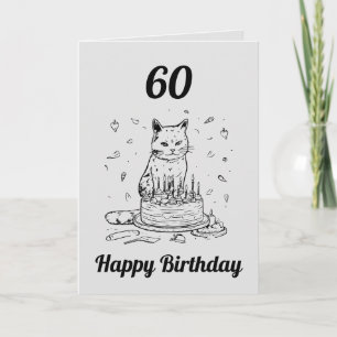 Carte Amusant Noir et Gris Mari de chat 60e anniversaire