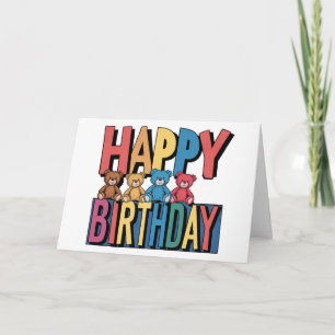 Carte Amusant Nounours colorés Joyeux anniversaire