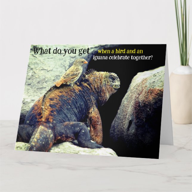 Carte Amusant Oiseau Et Marine Iguana Anniversaire (Devant)