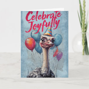 Carte Amusant Ostrich Anniversaire Salutation avec ballo