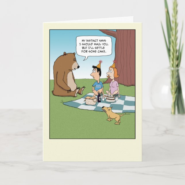 Carte Amusant Ours veut gâteau d'anniversaire (Devant)