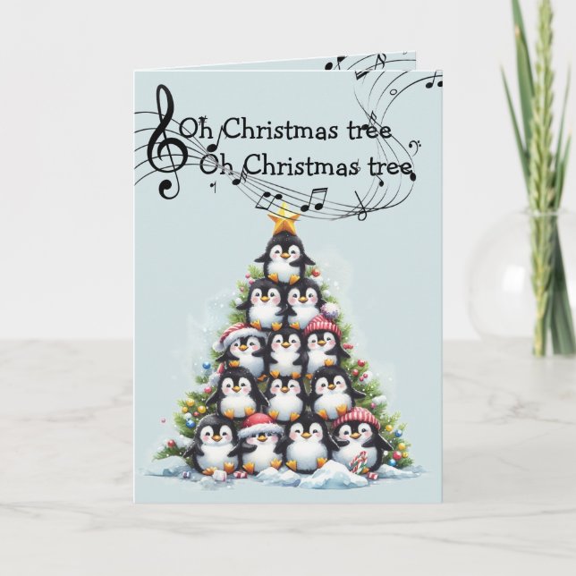 Carte Amusant Penguin Oh sapin de Noël Musical (Devant)