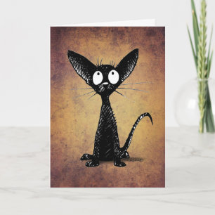 Carte Amusant Petit Noir Oriental Cat Art