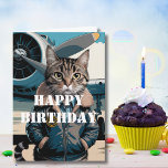 Carte Amusant pilote de chat et avion, Cool de l'aviatio<br><div class="desc">Prenez des anniversaires à de nouveaux sommets avec cette carte amusante et volante! Dotée d'un chat cool habillé d'une veste de pilote en cuir avec un avion dans l'arrière - plan, cette carte d'anniversaire sur le thème de l'aviation est la façon parfaite de célébrer quiconque aime les avions, les chats,...</div>