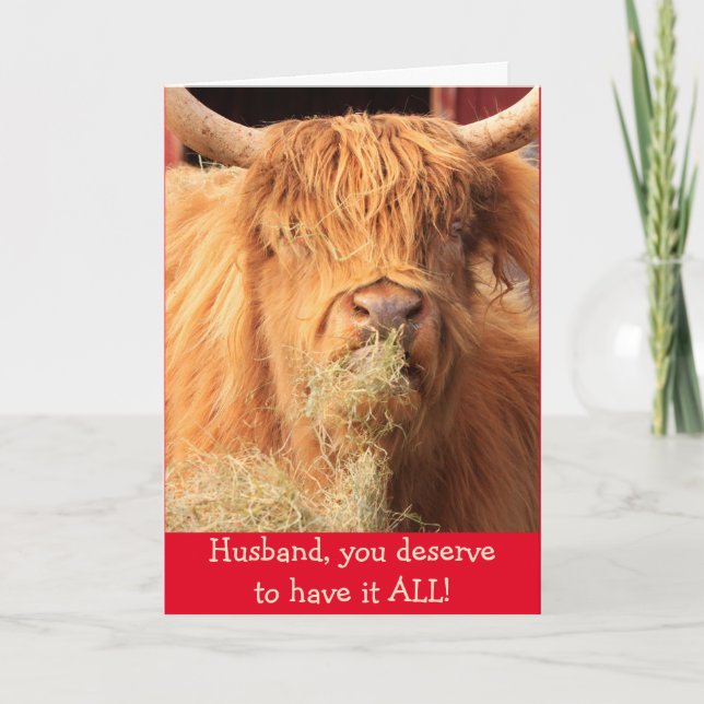 Carte Amusant Pour Mari Scottish Steer Anniversaire (Devant)