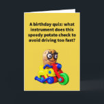 Carte Amusant Pun Spud-O-Meter Anniversaire<br><div class="desc">Ma fille Ashley et moi pelions des pommes de terre pour notre fête d'Action de grâce, et elle m'a averti de ne pas peler trop vite, et que je pourrais utiliser un "spud-o-mètre" pour garder mon rythme sous contrôle. J'ai cherché une photo de pomme de terre qui se prêtait à...</div>