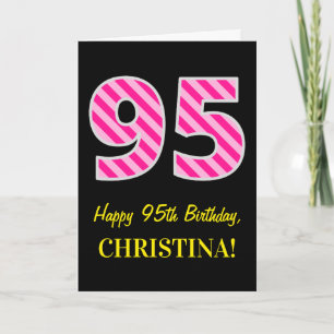 Carte Amusant rayé de rose "95"; Joyeux 95e anniversaire