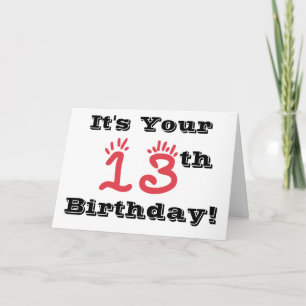 Carte Amusant salut de 13e anniversaire en noir, blanc &