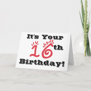 Carte Amusant salut de 16e anniversaire en noir, blanc &