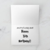 Carte Amusant salut de 16e anniversaire en noir, blanc & (Intérieur)