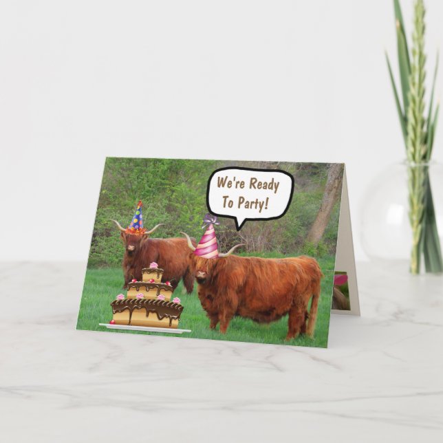 Carte Amusant Steer et Cake Anniversaire (Devant)
