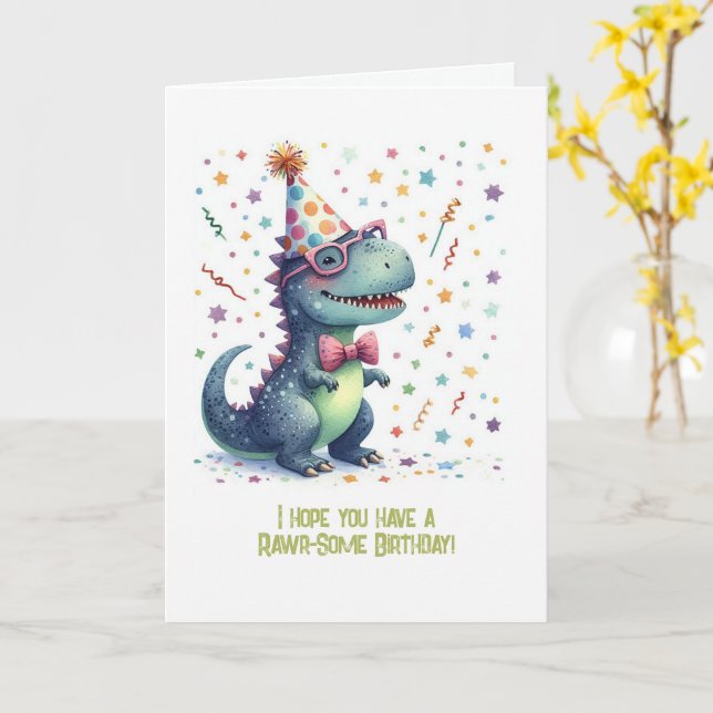 Carte Amusant T-Rex Rawr-Certains Anniversaire (Fleur jaune)