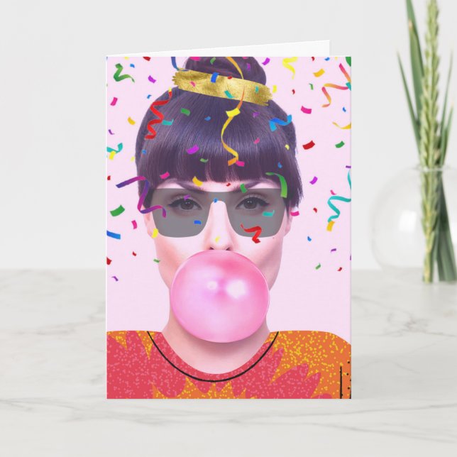 Carte Amusante Anniversaire Cool Lady Chewing Gum (Devant)