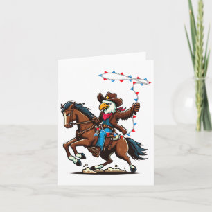 Carte Amusante Bald Eagle Cowboy équitation Swding