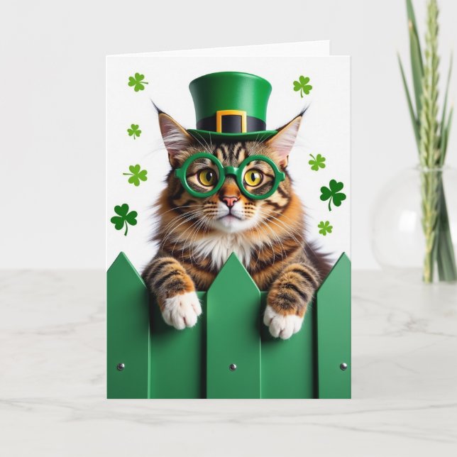 Carte amusante de chat vert rayé (Devant)