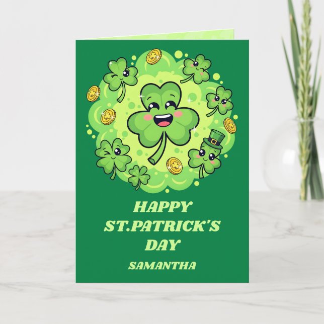 Carte amusante de la Saint-Patrick à quatre feuill (Devant)