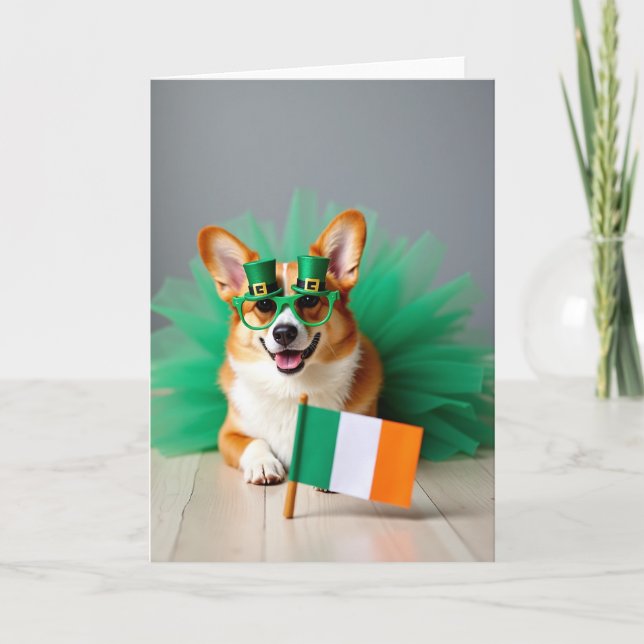 Carte amusante de St-Patrick avec Corgi (Devant)