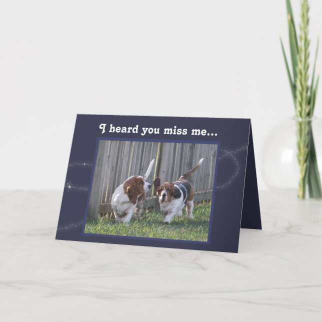 Carte amusante "Missing You" avec de mignons Hound (Devant)