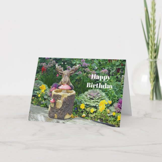 Carte Amusante Moose Floral Garden Photo Anniversaire (Devant)