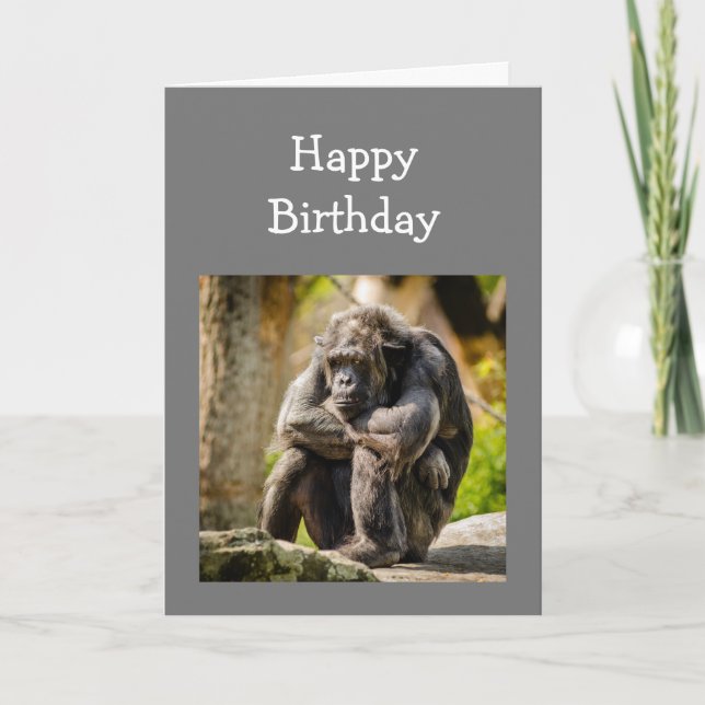 Carte Amusants Anniversaire Jeune Jadis Déprimé Gorille  (Devant)