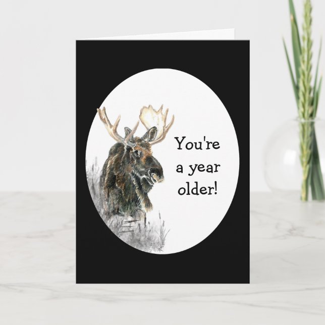 Carte Amusants Anniversaire Moose Aquarelle Humour anima (Devant)