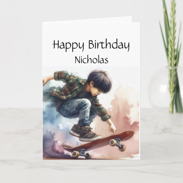 Carte Amusants Anniversaire Personnalisé Nom Skateboard (Devant)