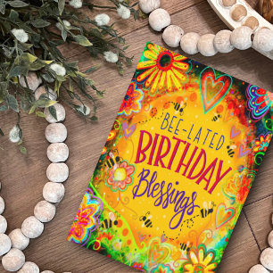 Carte Amusants Floral Jaune Bee lated Anniversaire Bénéd