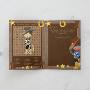 Carte Amusants Garçons Bruns Cow-boy Recherche de Mots J