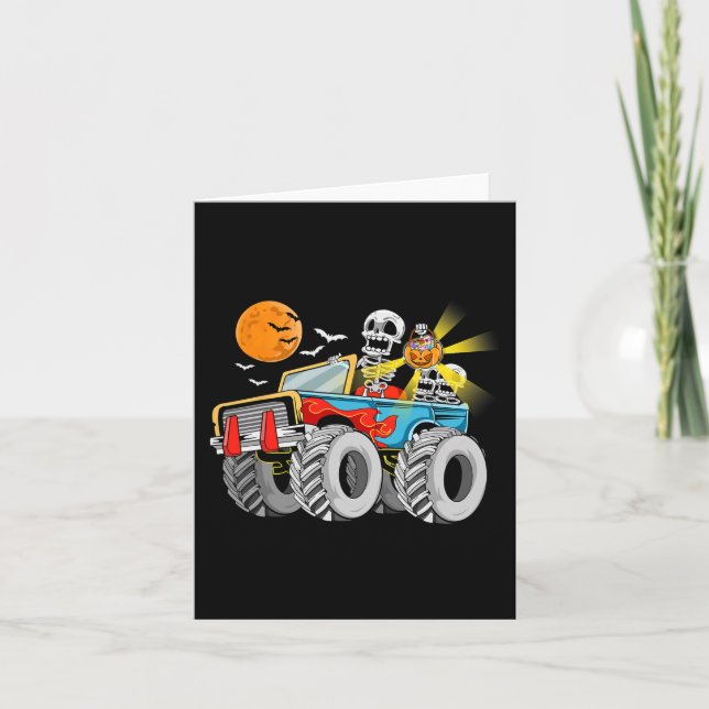 Carte Amusants Halloween Squelette Monstre-Camion Enfant (Devant)