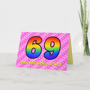 Carte Amusants Pink Stripes, Coeurs, Arc-en-ciel # 69e a