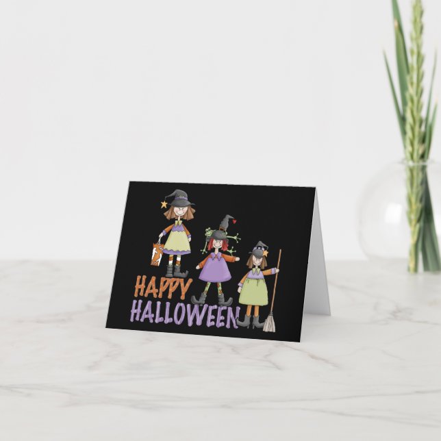 Carte Amusement de Halloween de trois petit sorcières (Devant)