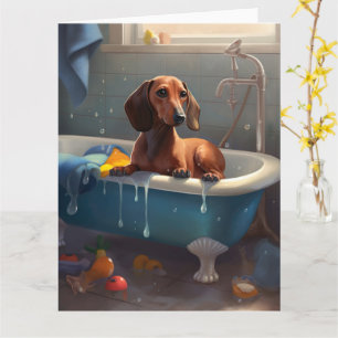 Carte Amusement du dachshund au bain