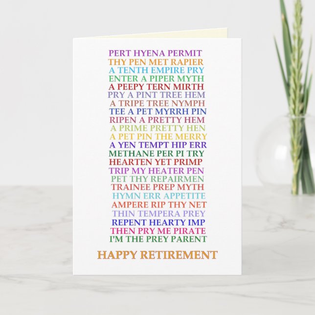 Carte Anagrammes de retraite, nouvelle version (Devant)