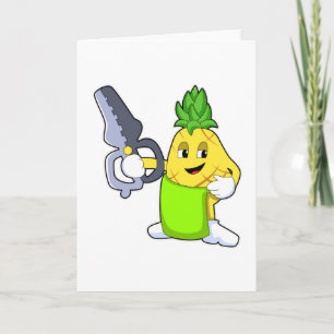 Carte Ananas coiffeur avec ciseaux et rasoir