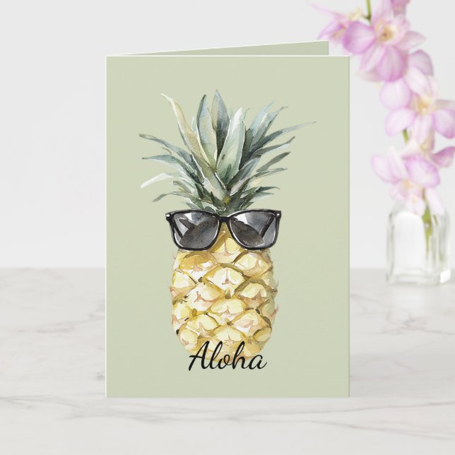 Carte Ananas Tropical Aloha avec Lunettes de Soleil (Orchidée)
