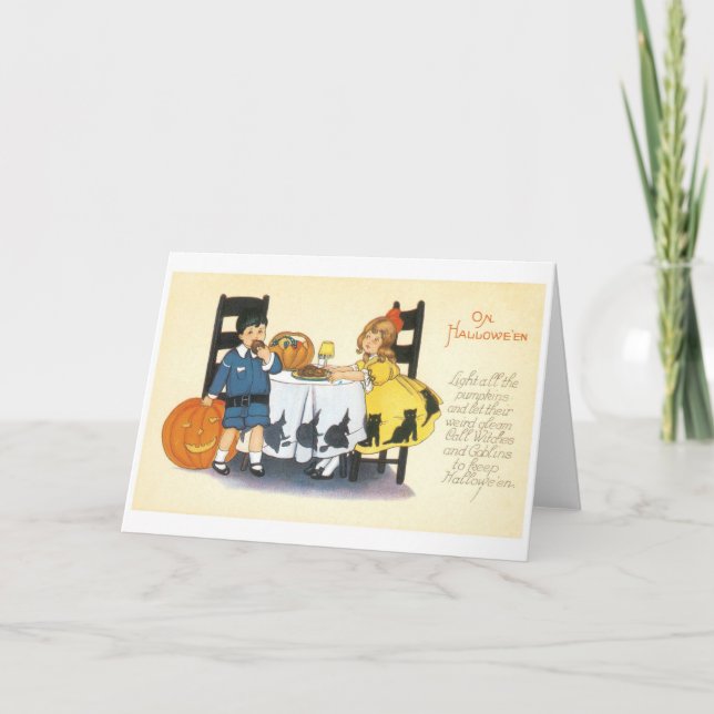 Carte Ancien Halloween, garçon & fille (Devant)