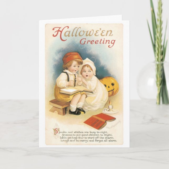 Carte Ancien Halloween, garçon & fille (Devant)