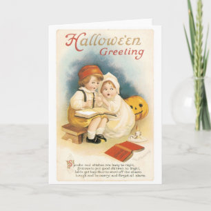 Carte Ancien Halloween, garçon & fille